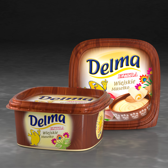 Render - wizualizacja 3D opakowania Delma przygotowanego do druku