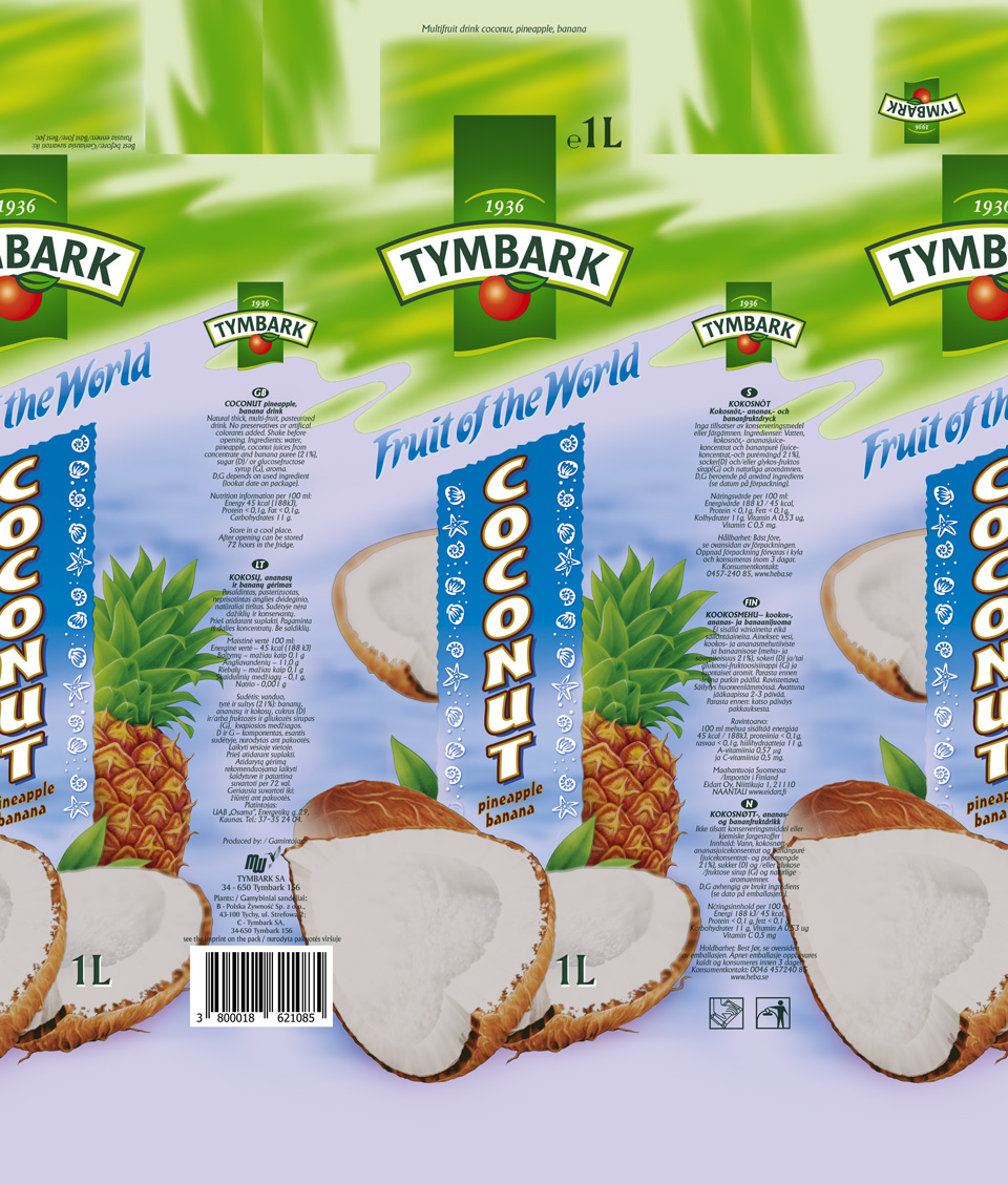 Siatka z grafiką soku Tymbark, opakowanie Tetra 1L przygotowane do druku
